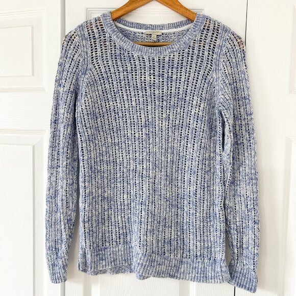 Talbots Blue Space-Dyed Open-Stitch Crochet Cotton Sweater Size Small EUC - Picture 2 of 5